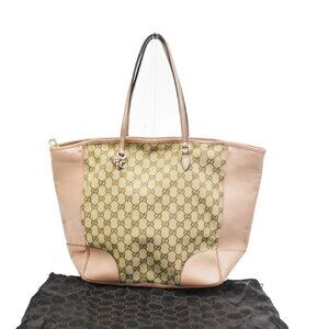 GUCCI GG Pattern Shoulder Hand Teto Bag Canvas Leather Beige Pink Italy 32KC530